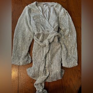 The Vintage Shop Silver Sequin Long Sleeve Dress